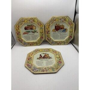 Lot of 3 Vtg Avon Tin 1982 Hospitality Sweets Recipe Plates Decor England